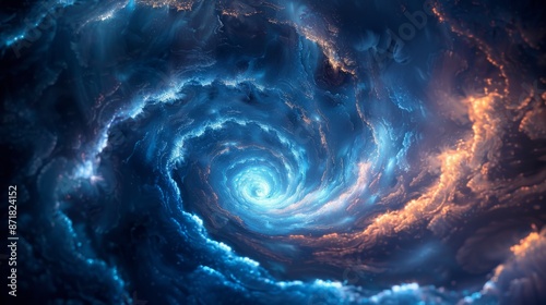 Abstract Spiral Background, swirling light patterns on a dark canvas, isolated scene