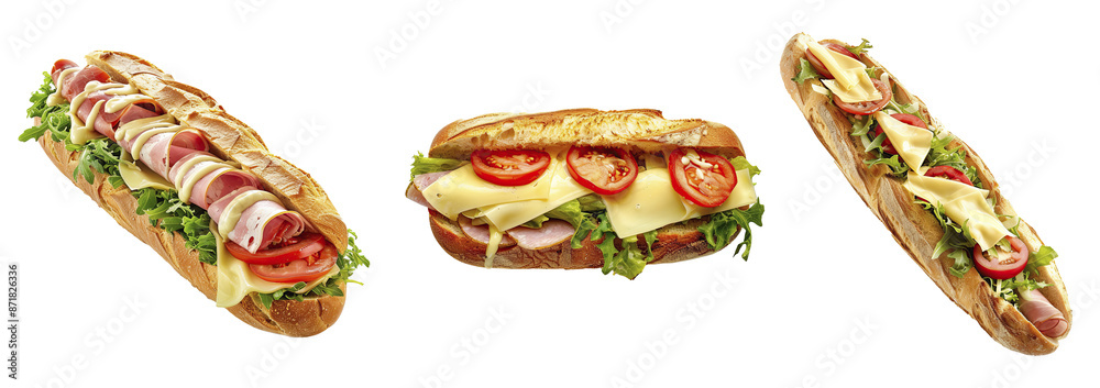 Set of french baguette sandwich on transparent background. Set of french baguette sandwich on transparent background.