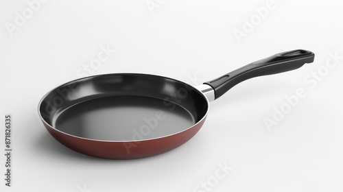 Frying pan with plastic handle on white background