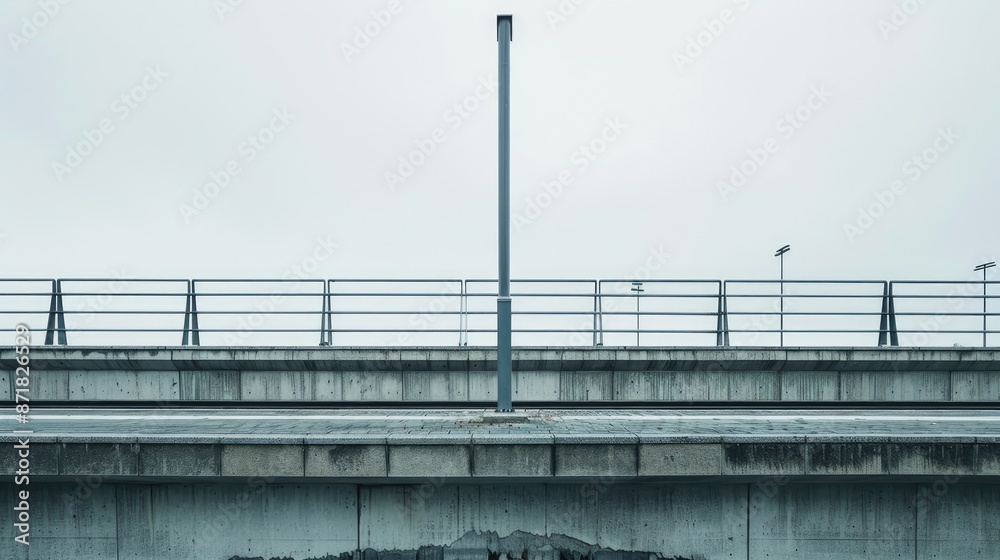 Metal pole on concrete bridge over reservoir for train station communication front view Metal pole on concrete bridge over reservoir for train station communication front view