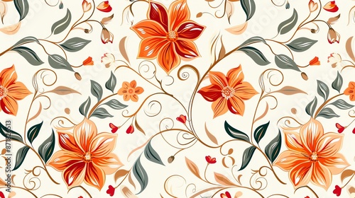Wallpaper Mural A seamless pattern of colorful flowers and vines on a white background. Torontodigital.ca