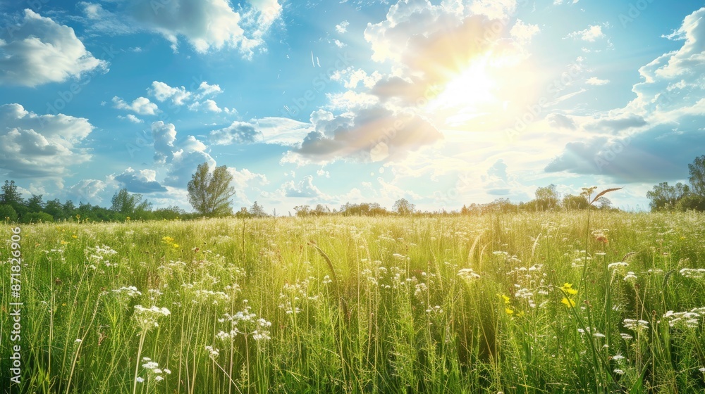 Fototapeta premium Sunny Summer Day Meadow with Copy Space