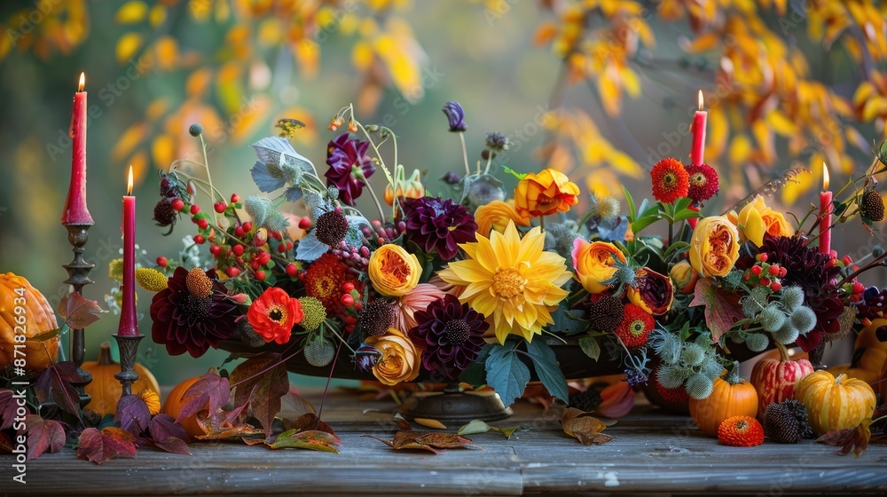 Fototapeta premium Flowers displayed on the table during the fall season