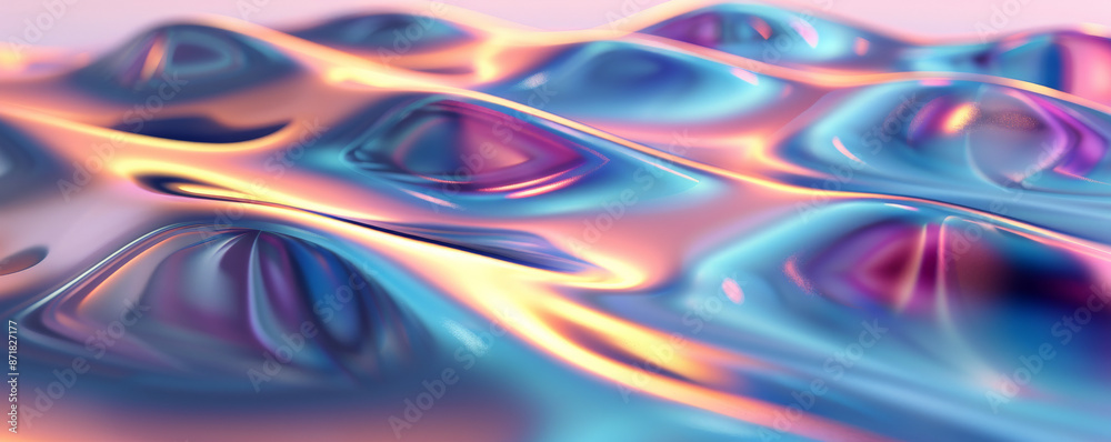 Abstract iridescent background design, 3d render, with a sleek, metallic finish. The iridescent surface shifts and changes color with the light, creating a high-tech and futuristic visual effect. Abstract iridescent background design, 3d render, with a sleek, metallic finish. The iridescent surface shifts and changes color with the light, creating a high-tech and futuristic visual effect.