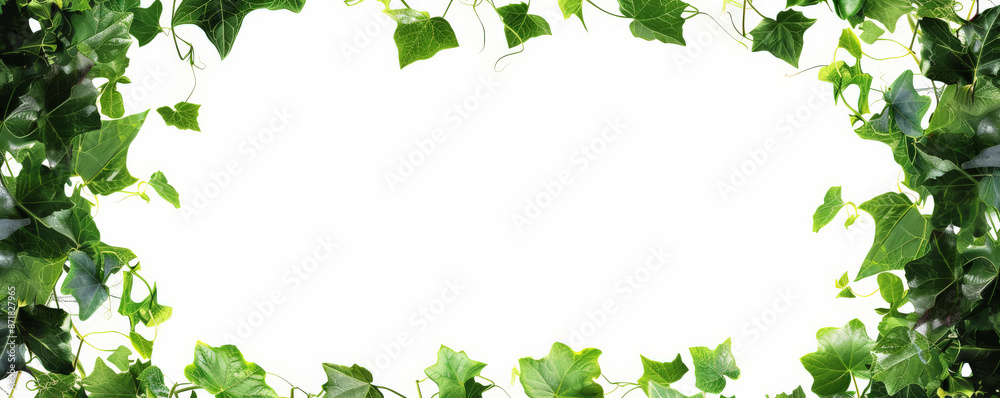 A square frame of ivy leaves, isolated on a white background. The trailing green leaves form a classic and timeless border.