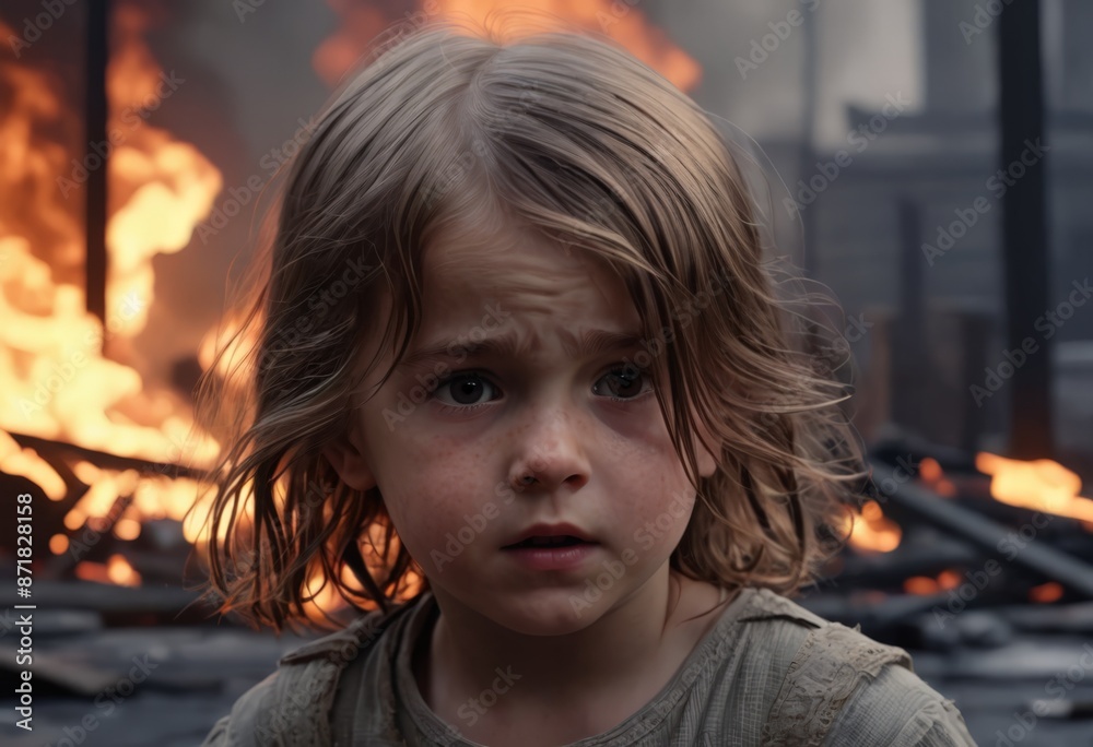 Child in Distress Amidst Flames Child in Distress Amidst Flames