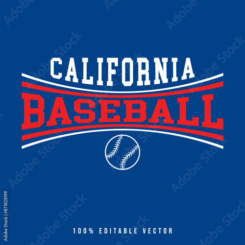 California baseball text effect vector. Editable college t-shirt design printable text effect vector