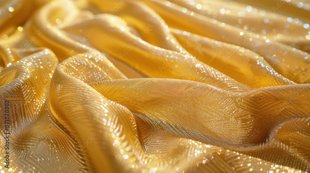 Fototapeta premium Shimmering gold fabric with a touch of yellow, like a luxurious curtain. Perfect for special occasions like Christmas or birthdays.