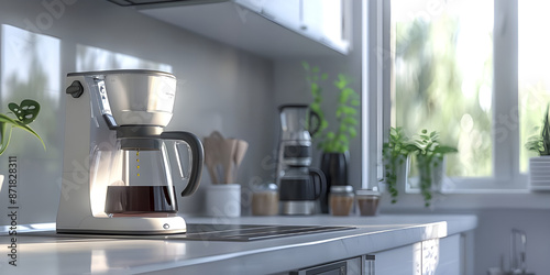 Coffee maker in kitchen background - Ai Generated