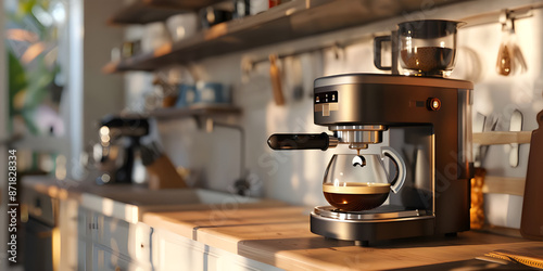 Coffee maker in kitchen background - Ai Generated