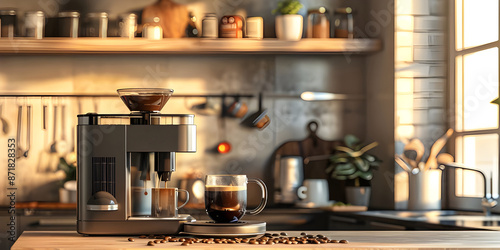 Coffee maker in kitchen background - Ai Generated