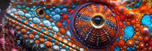 Vibrant close up of a colorful chameleon s eye captured in detailed macro photography photo