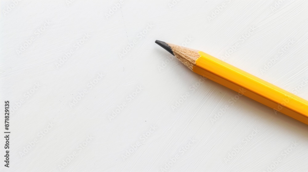 Yellow pencil flat lay on white background symbolizing creativity and education Yellow pencil flat lay on white background symbolizing creativity and education