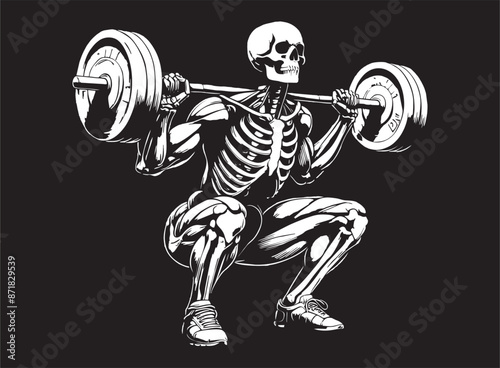 Skull Body Builder Gym Black and White Vector for T-shirts and Wall Decal Workout Athletic Gym Muscle Logo Fitness Beast Barbell Bodybuilding Healthy Wall Sticker for Gym Decor