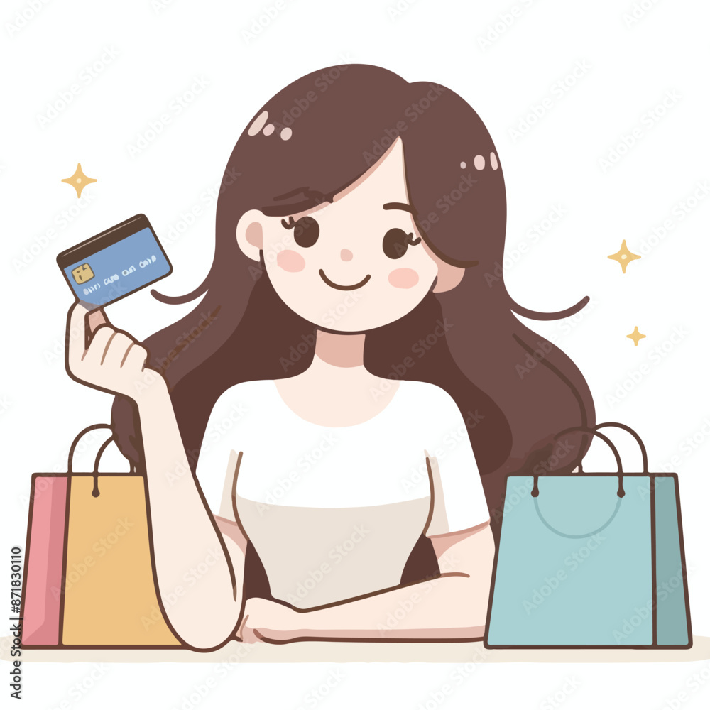 Vector image of woman holding credit card Vector image of woman holding credit card