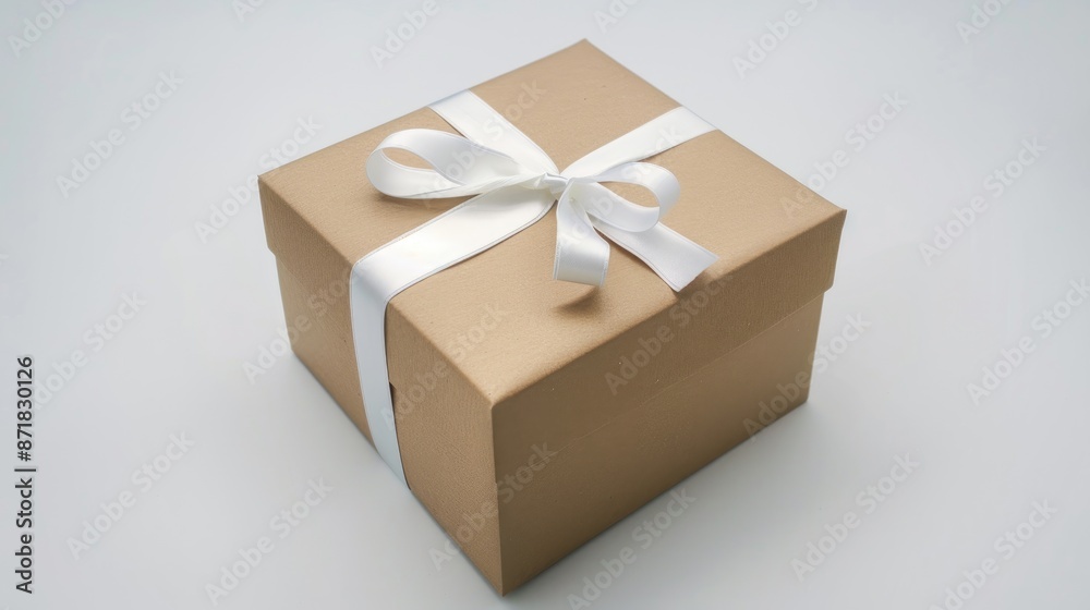 Gift box with white ribbon on white background Gift box with white ribbon on white background