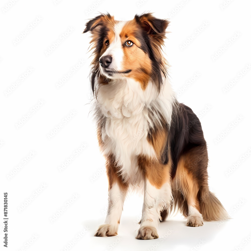Welsh sheepdog breed standing against white background, AI Generated Welsh sheepdog breed standing against white background, AI Generated