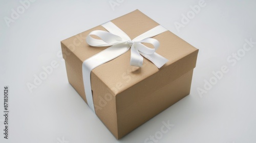 Gift box with white ribbon on white background