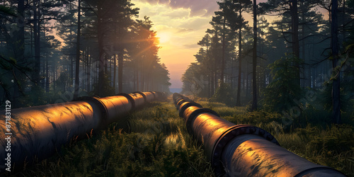 Large oil pipeline and gas pipeline background - Ai Generated