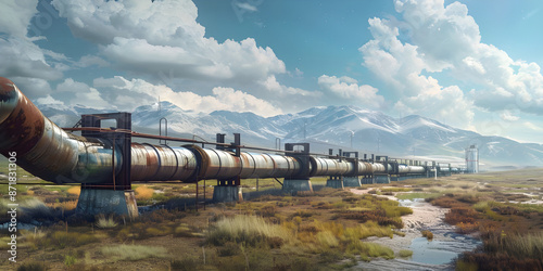 Large oil pipeline and gas pipeline background - Ai Generated