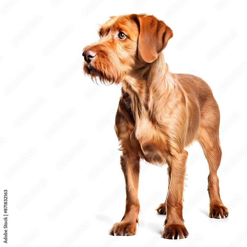 Wirehaired Vizsla dog breed standing against white background, AI generated Wirehaired Vizsla dog breed standing against white background, AI generated