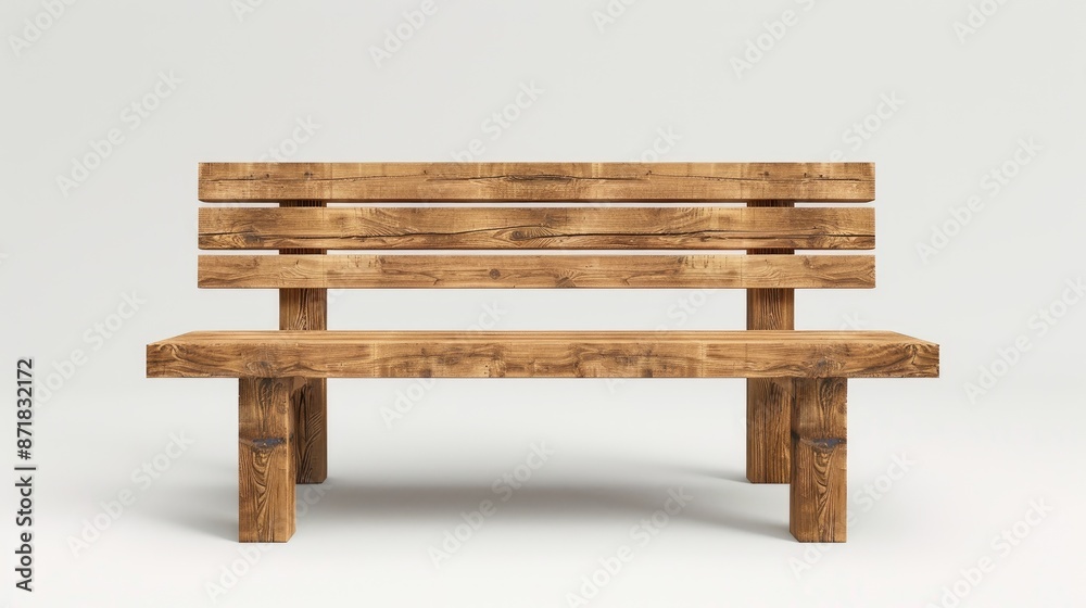 Wooden bench with backrest on white background Wooden bench with backrest on white background