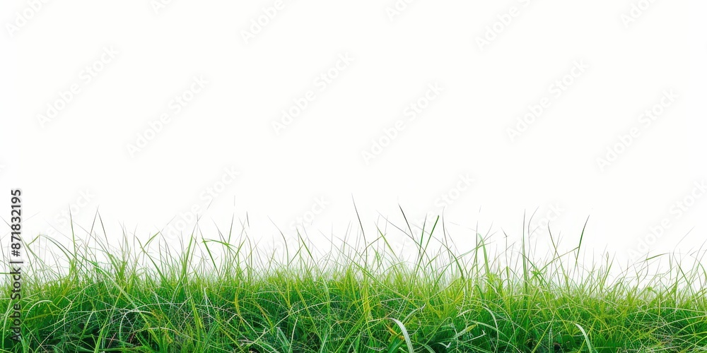 expansive meadow of fresh green grass against a minimalist white backdrop