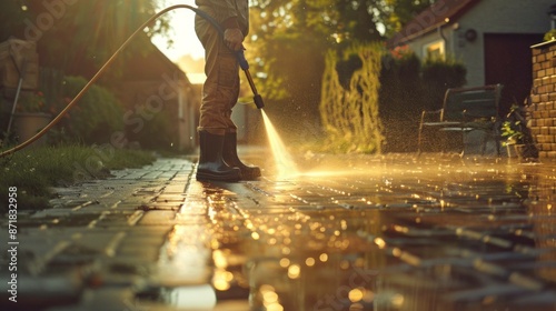 Pressure Washer. Cleaning Front of the House.  © wojciechkic.com