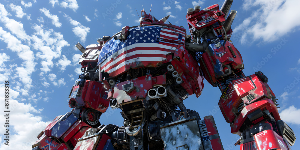 A giant robot shaped like an American flag.
A giant robot shaped like an American flag.