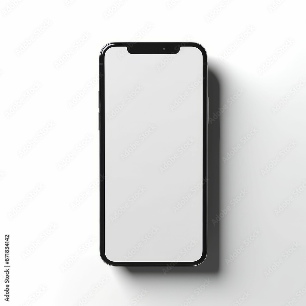 Phone template with blank screen on a solid white background with shadows. Phone template with blank screen on a solid white background with shadows.
