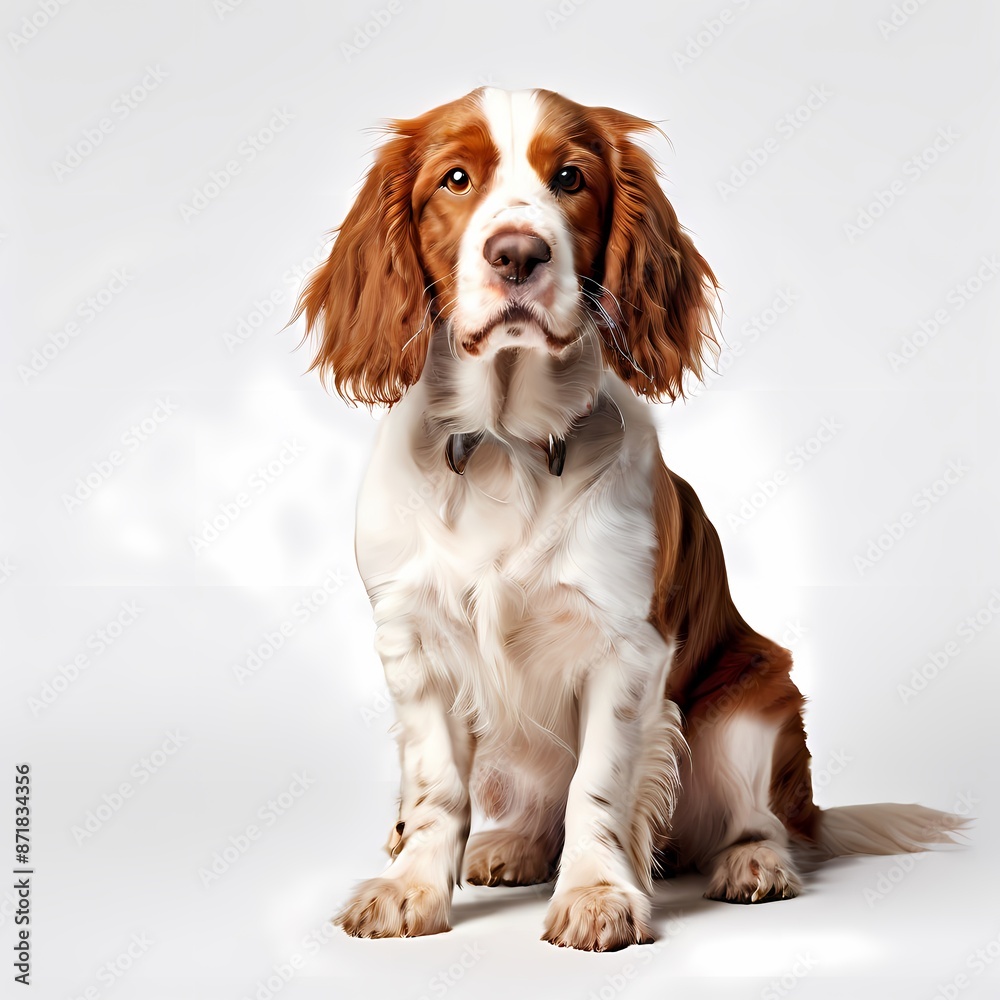 Welsh springer spaniel dog breed standing against white background, AI Generated Welsh springer spaniel dog breed standing against white background, AI Generated
