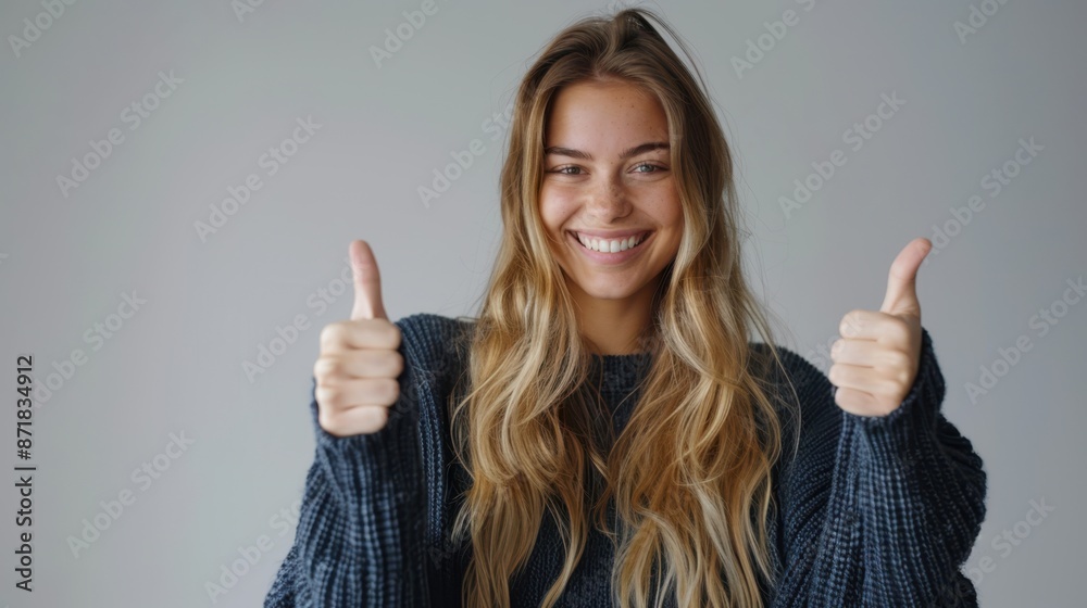 woman showing thumbs up