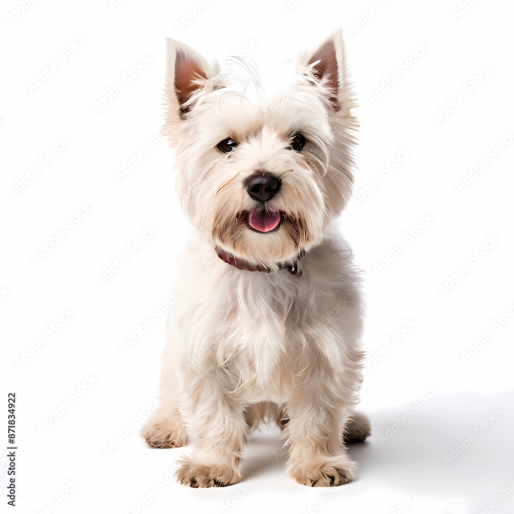 West highland white terrier dog breed standing against white background, AI Generated West highland white terrier dog breed standing against white background, AI Generated