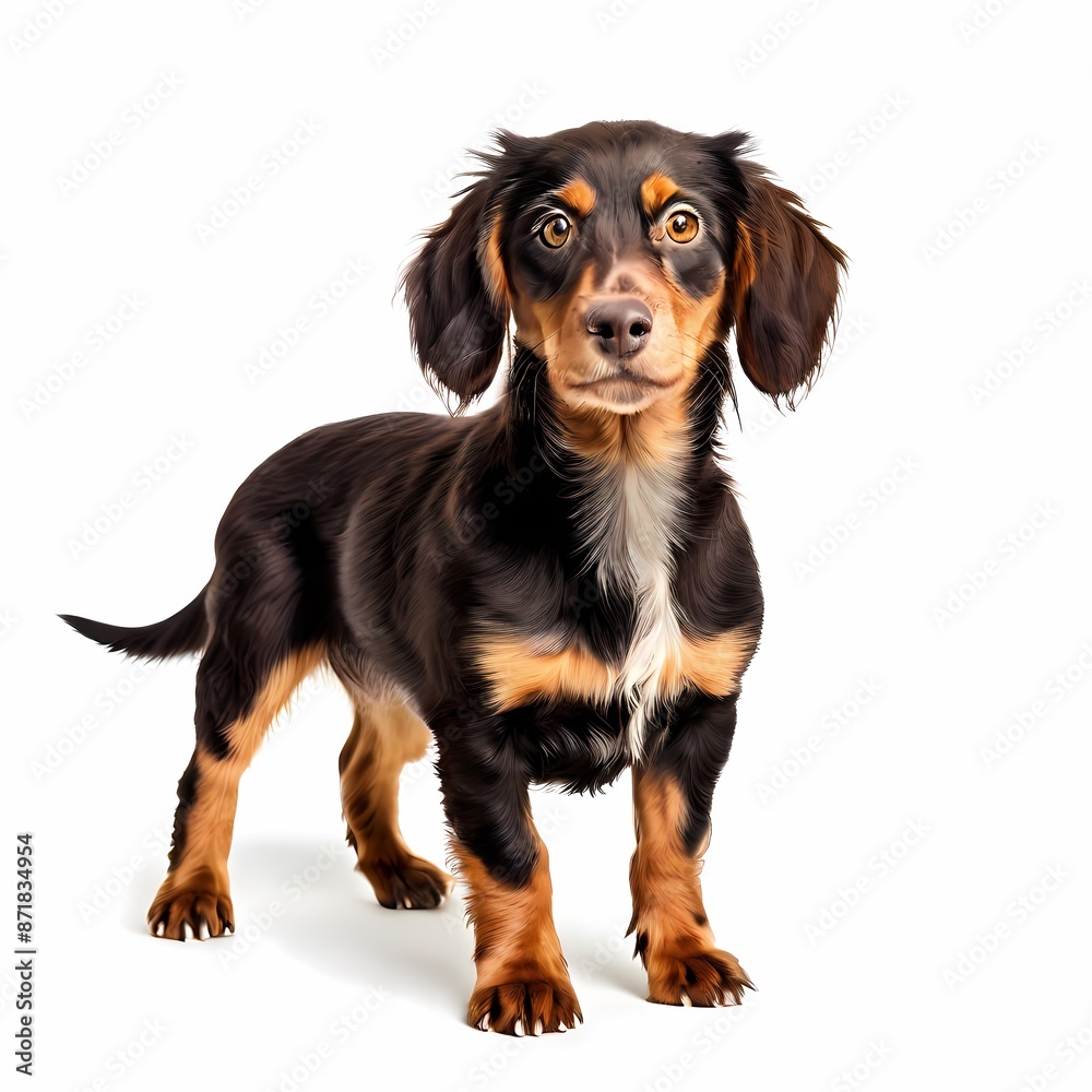 Westphalian Dachsbracke dog breed standing against white background, Ai Generated Westphalian Dachsbracke dog breed standing against white background, Ai Generated