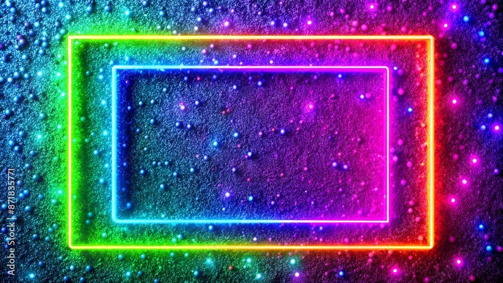 Obraz premium Neon Glowing Empty Frame, Festive glitter background, copy space.