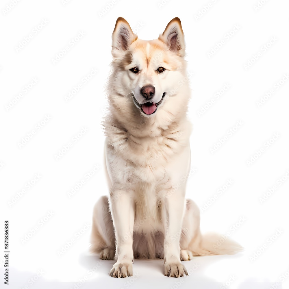West Siberian laika dog breed standing against white background, AI Generated West Siberian laika dog breed standing against white background, AI Generated