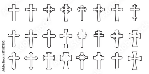 Christian cross vector thin line icon set, Jesus Christ outline style., religion symbol, Easter, Christening. Holy Spirit. Religious. sign and symbol Vector illustration.