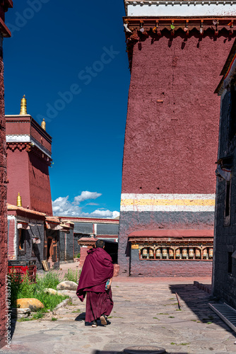 Unidentified Tibetan Buddhist monk at Sakya Monastery also known as Pel Sakya situated in Sa'gya Town - Tingri county, Tibet - China photo