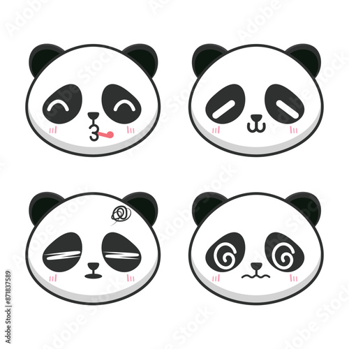 Vector set of kawaii panda bear cute emoji stickers