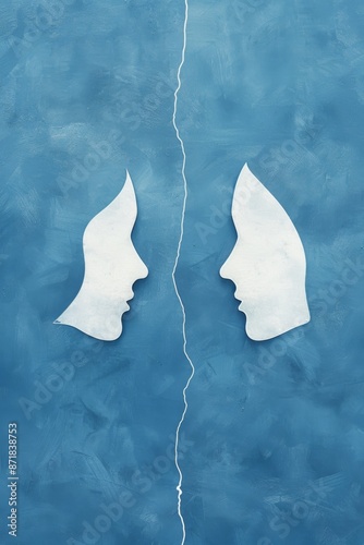 Abstract Concept of Human Disconnection on Blue Background photo