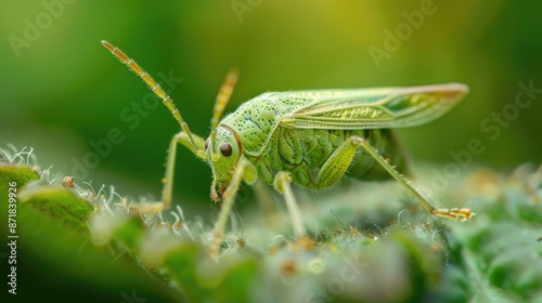 Tiny insect with green color on a plant leaf © 2rogan