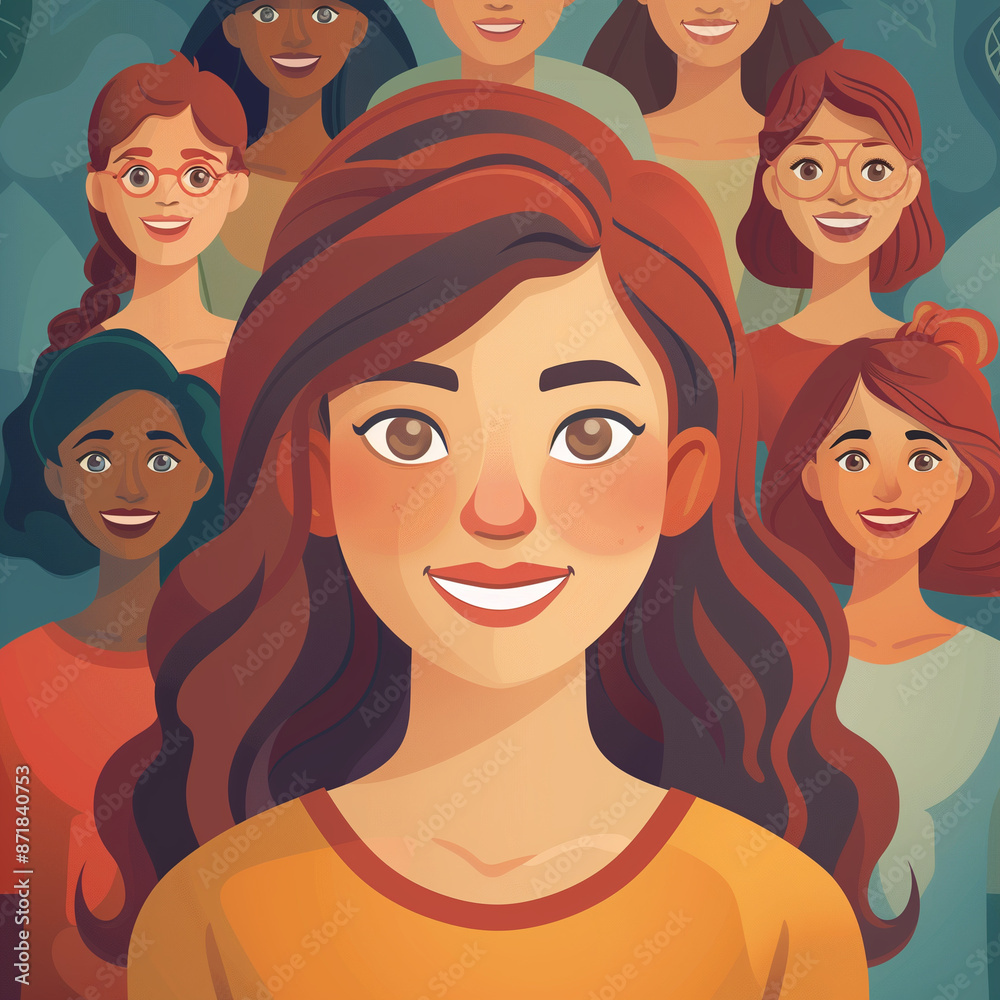 A woman with a smile on her face is surrounded by other women. The image is a representation of the importance of women supporting each other A woman with a smile on her face is surrounded by other women. The image is a representation of the importance of women supporting each other
