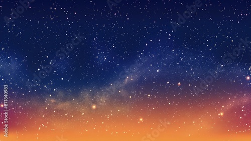 A cosmic background with a gradient from dark midnight blue to violet, speckled with stars, against a warm orange background. Evokes the beauty and mystery of the night sky.