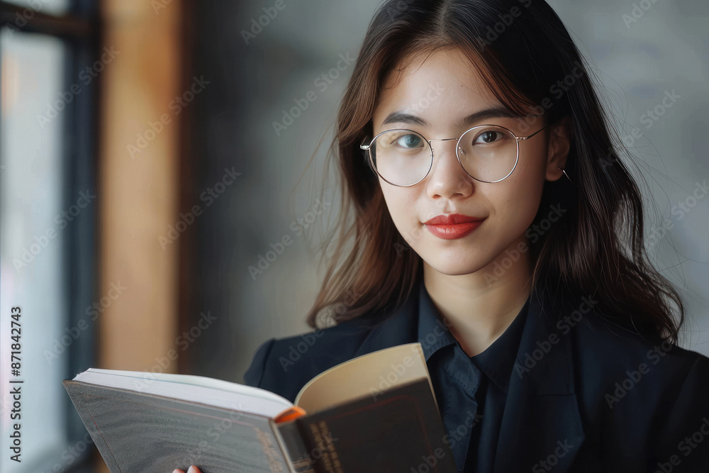 Female lawyer holding glasses and law book Female lawyer holding glasses and law book