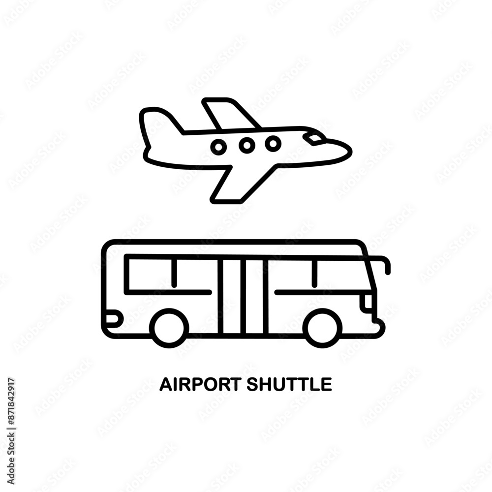 Airport shuttle outline vector icon. Thin line black airport shuttle icon, flat vector simple element illustration from editable transportation concept isolated on white background Airport shuttle outline vector icon. Thin line black airport shuttle icon, flat vector simple element illustration from editable transportation concept isolated on white background