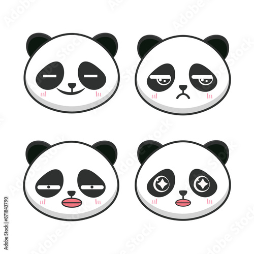 Vector set of kawaii panda bear cute emoji stickers