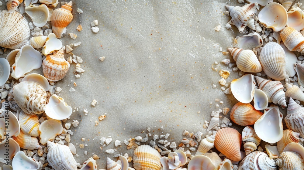 Fototapeta premium Shoreline shells photo with space for text