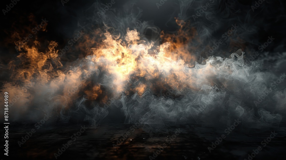 Fototapeta premium A captivating scene of thick smoke and fiery flames creating a dramatic and intense atmosphere.