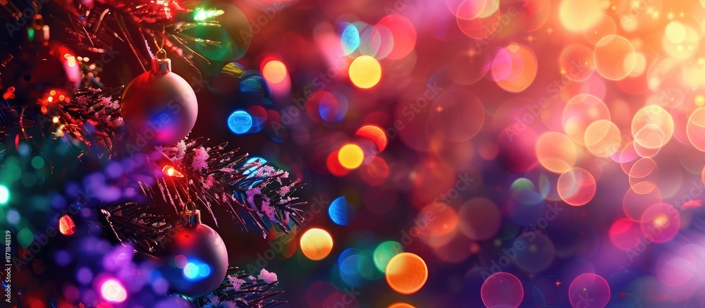 Blurry multicolored neon lights on a Christmas-themed background with copy space image. Blurry multicolored neon lights on a Christmas-themed background with copy space image.