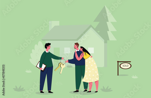 Buying a house for a young family. Couple buying a house. Happy couple invested in a house